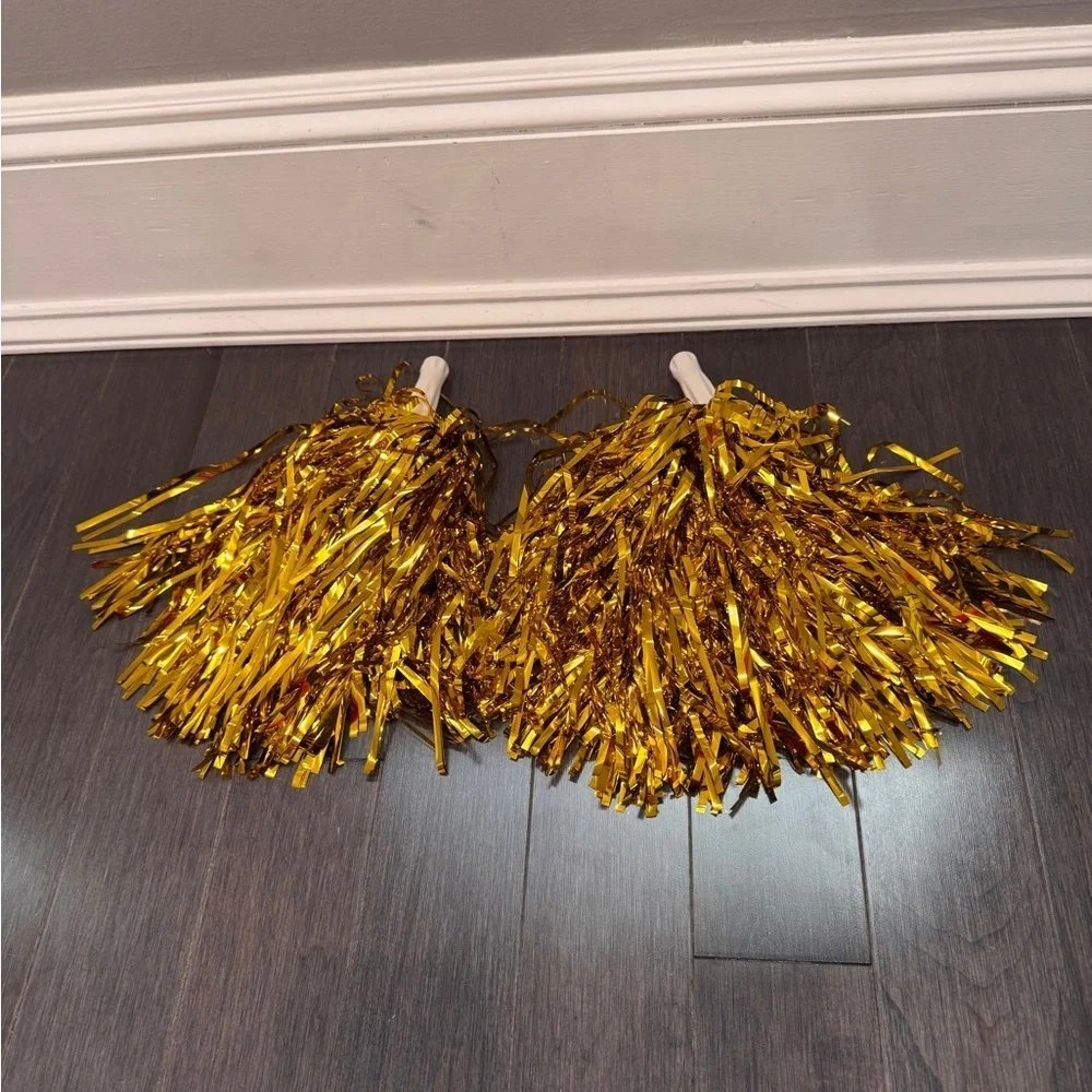 NWOT Metallic Gold Cheerleading Pom Poms with Handles Girls Cheerleader